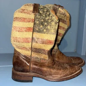 Boulet Distressed American Flag Mens Leather Cowboy Boots Size 10