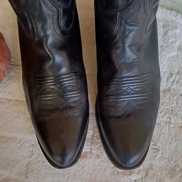 Boulet leather western cowboy boots Deer tan, black Made in Canada.