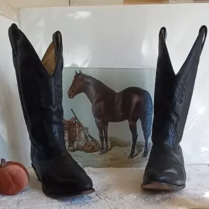 Boulet leather western cowboy boots Deer tan, black Made in Canada.