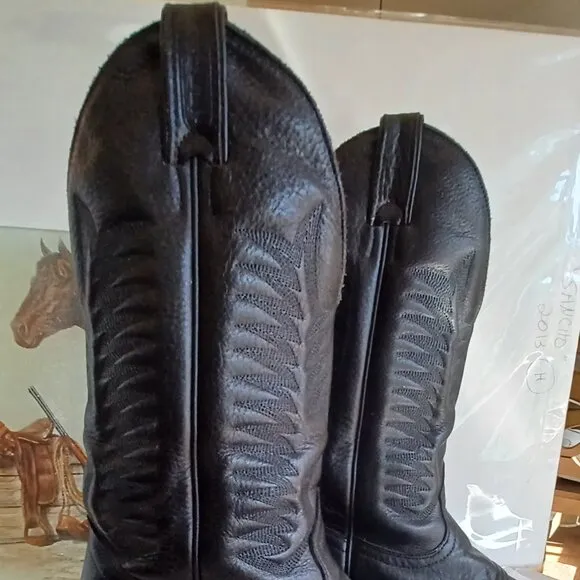 Boulet leather western cowboy boots Deer tan, black Made in Canada.