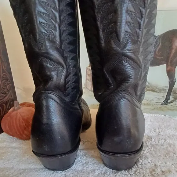 Boulet leather western cowboy boots Deer tan, black Made in Canada.