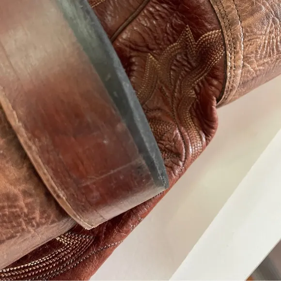 Boulet Men’s Western Boots Square Toe Cowboy Brown Leather 12E