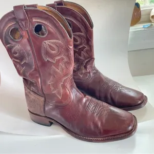 Boulet Men’s Western Boots Square Toe Cowboy Brown Leather 12E