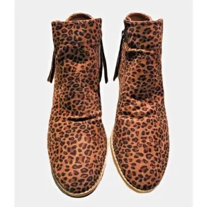 Boutique by Corkeys Low Heel butternut leopard print booties zippers on both sid