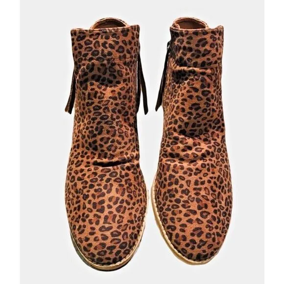 Boutique by Corkeys Low Heel butternut leopard print booties zippers on both sid
