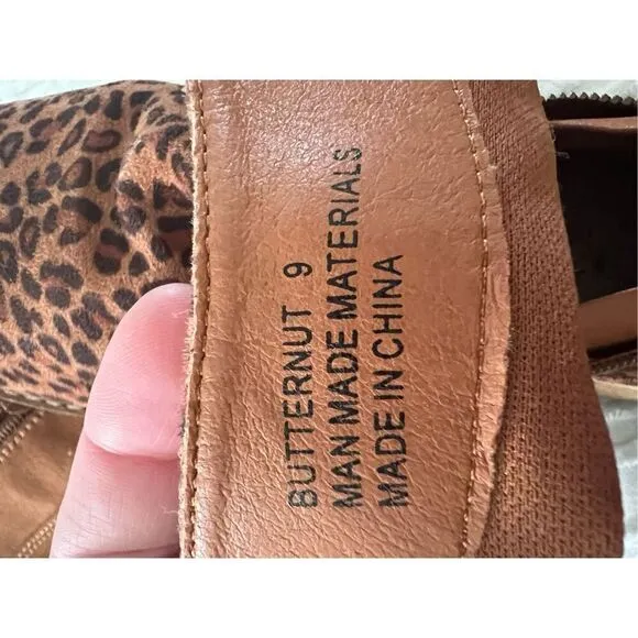 Boutique by Corkeys Low Heel butternut leopard print booties zippers on both sid