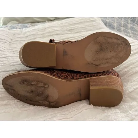Boutique by Corkeys Low Heel butternut leopard print booties zippers on both sid