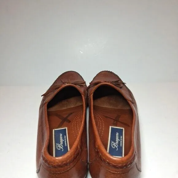 Bragano Italy Leather Loafers Sz 9 M Basket Weave Men's Moccasins Brown