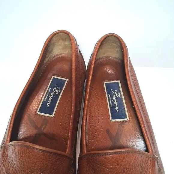 Bragano Italy Leather Loafers Sz 9 M Basket Weave Men's Moccasins Brown