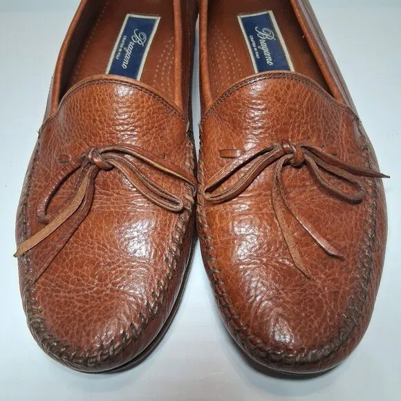 Bragano Italy Leather Loafers Sz 9 M Basket Weave Men's Moccasins Brown