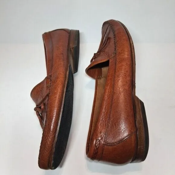 Bragano Italy Leather Loafers Sz 9 M Basket Weave Men's Moccasins Brown