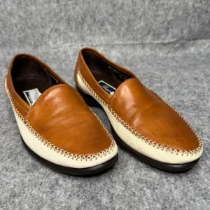 Bragano Men's Tan White Leather Loafers- Sz 8.5