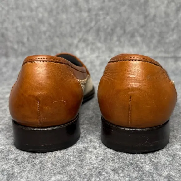 Bragano Men's Tan White Leather Loafers- Sz 8.5