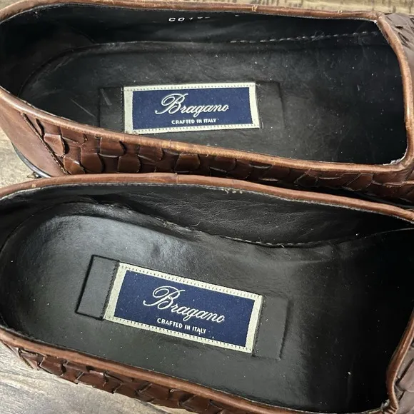 Bragano Shoes Mens 8 Brown Woven Loafers Made Italy Leather Casual Cole Haan
