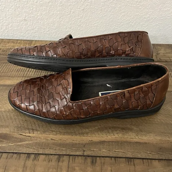 Bragano Shoes Mens 8 Brown Woven Loafers Made Italy Leather Casual Cole Haan