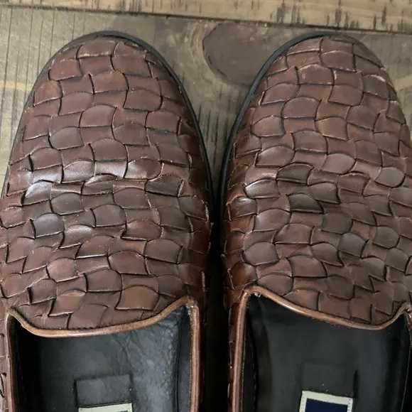 Bragano Shoes Mens 8 Brown Woven Loafers Made Italy Leather Casual Cole Haan
