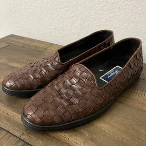 Bragano Shoes Mens 8 Brown Woven Loafers Made Italy Leather Casual Cole Haan