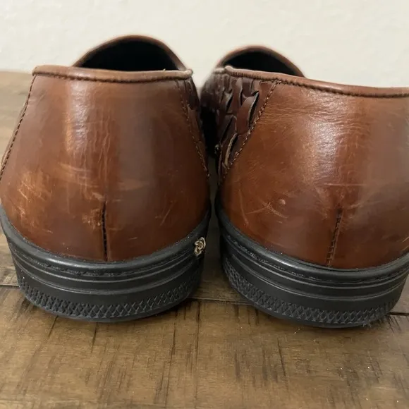 Bragano Shoes Mens 8 Brown Woven Loafers Made Italy Leather Casual Cole Haan