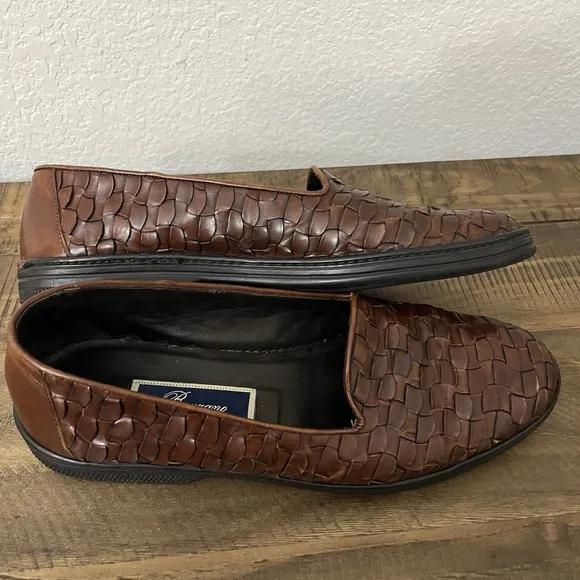Bragano Shoes Mens 8 Brown Woven Loafers Made Italy Leather Casual Cole Haan