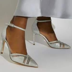 BRAND NEW DUNE LONDON DIANE HEELS IN PEWTER PIN HEELS SANDALS