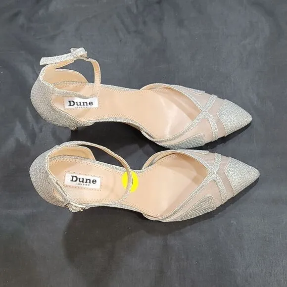 BRAND NEW DUNE LONDON DIANE HEELS IN PEWTER PIN HEELS SANDALS