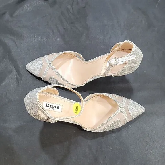 BRAND NEW DUNE LONDON DIANE HEELS IN PEWTER PIN HEELS SANDALS