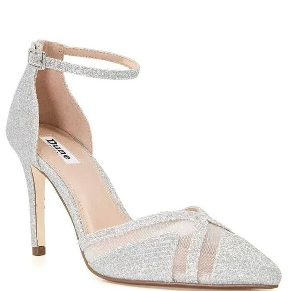 BRAND NEW DUNE LONDON DIANE HEELS IN PEWTER PIN HEELS SANDALS