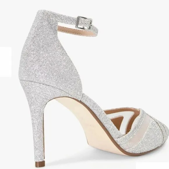 BRAND NEW DUNE LONDON DIANE HEELS IN PEWTER PIN HEELS SANDALS