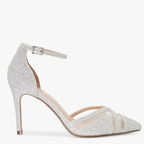BRAND NEW DUNE LONDON DIANE HEELS IN PEWTER PIN HEELS SANDALS