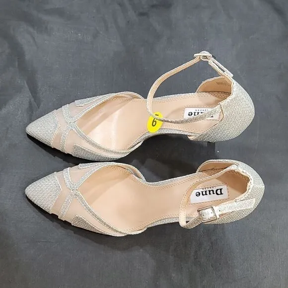 BRAND NEW DUNE LONDON DIANE HEELS IN PEWTER PIN HEELS SANDALS