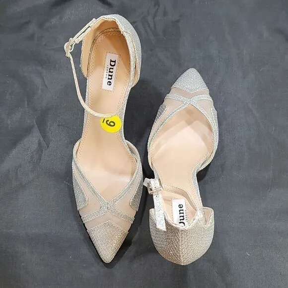 BRAND NEW DUNE LONDON DIANE HEELS IN PEWTER PIN HEELS SANDALS