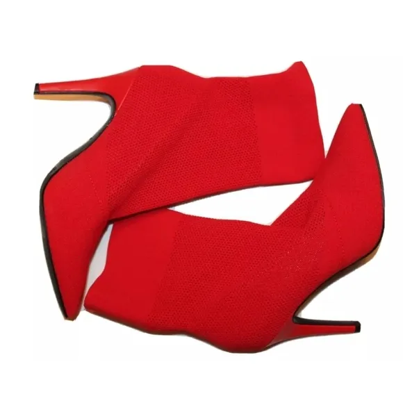 Brash Women's Xaya Red Mid-Calf Pointed Toe Stiletto Sock Boots 8 Sexy Booties