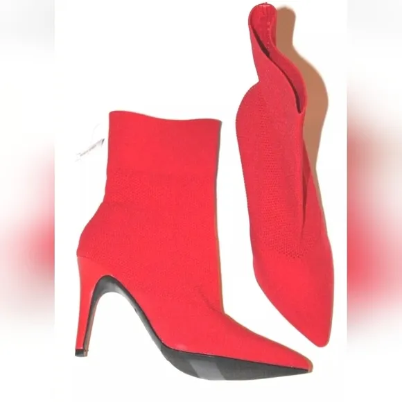 Brash Women's Xaya Red Mid-Calf Pointed Toe Stiletto Sock Boots 8 Sexy Booties