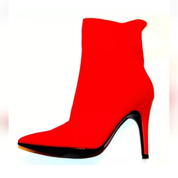 Brash Women's Xaya Red Mid-Calf Pointed Toe Stiletto Sock Boots 8 Sexy Booties