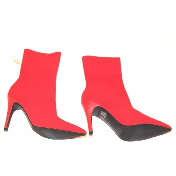 Brash Women's Xaya Red Mid-Calf Pointed Toe Stiletto Sock Boots 8 Sexy Booties