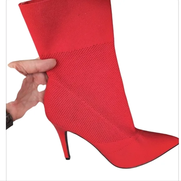 Brash Women's Xaya Red Mid-Calf Pointed Toe Stiletto Sock Boots 8 Sexy Booties