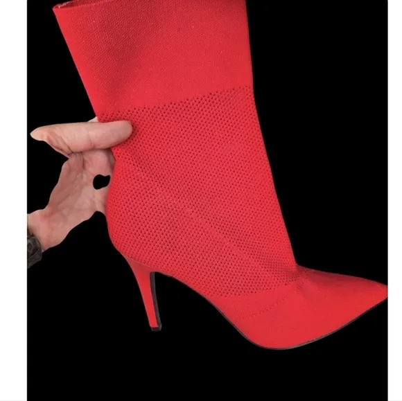 Brash Women's Xaya Red Mid-Calf Pointed Toe Stiletto Sock Boots 8 Sexy Booties