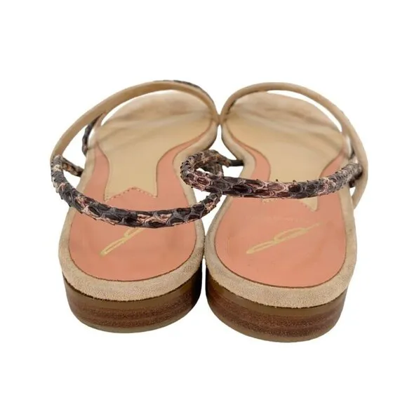 Brian Atwood Maxine Sandals Womens 7 Beige Gray Suede Snakeskin Embossed Flat