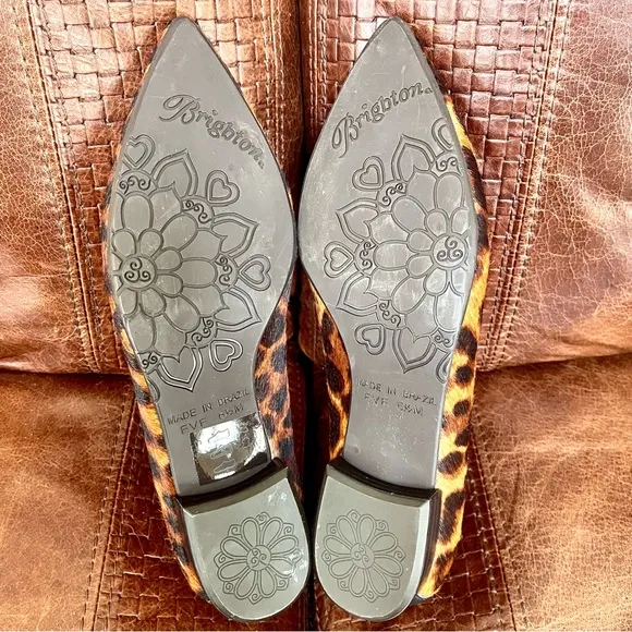 Brighton Eve Leopard Print Genuine Leather &amp; Calf Hair Loafers Size 6.5