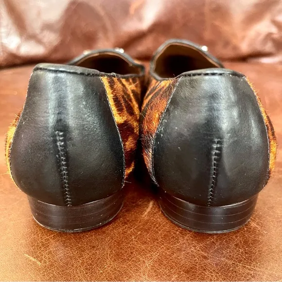 Brighton Eve Leopard Print Genuine Leather &amp; Calf Hair Loafers Size 6.5