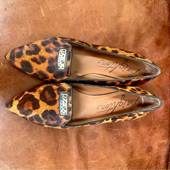 Brighton Eve Leopard Print Genuine Leather &amp; Calf Hair Loafers Size 6.5