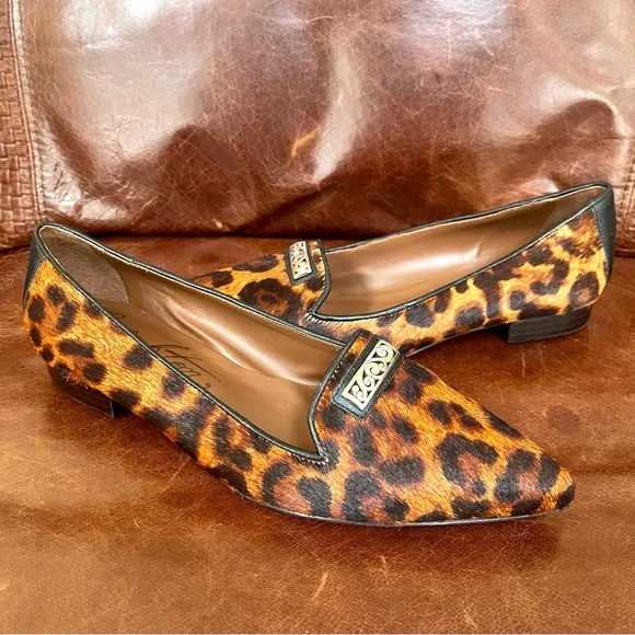 Brighton Eve Leopard Print Genuine Leather &amp; Calf Hair Loafers Size 6.5
