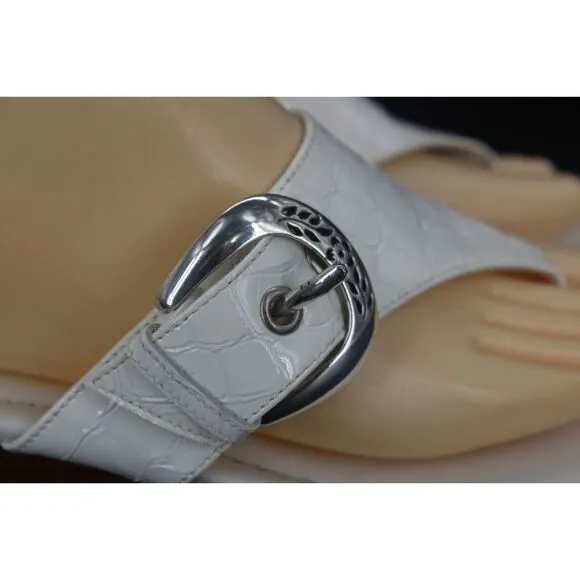 Brighton Women Lark Patent Croc Leather white Slide Sz. 9.5M