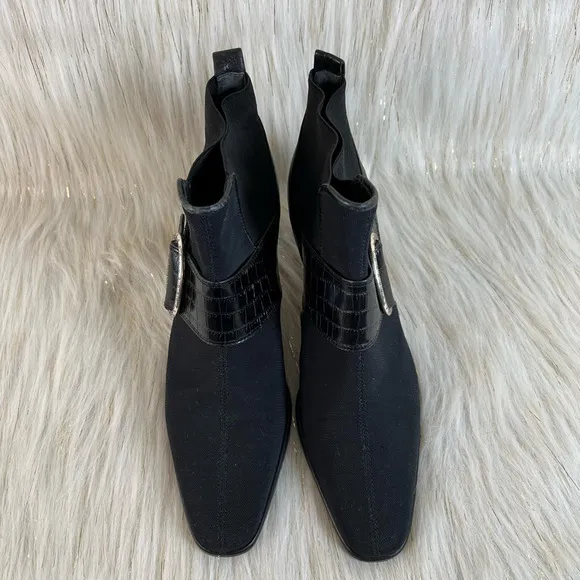 Brighton Womens Trevor Ankle Boots Booties Black Leather Fabric Slip On 8.5 M
