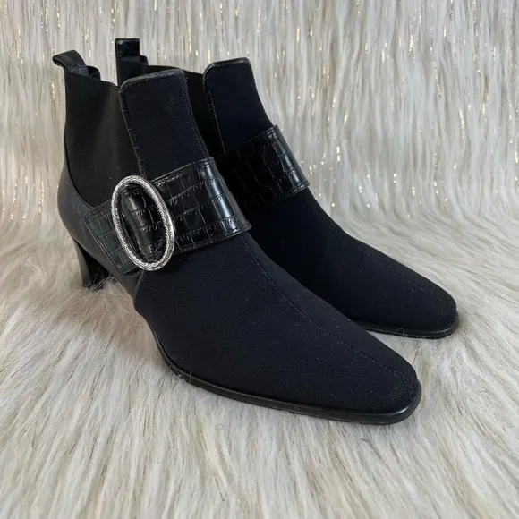 Brighton Womens Trevor Ankle Boots Booties Black Leather Fabric Slip On 8.5 M