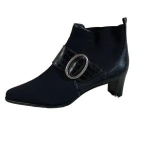 Brighton Womens Trevor Ankle Boots Booties Black Leather Fabric Slip On 8.5 M