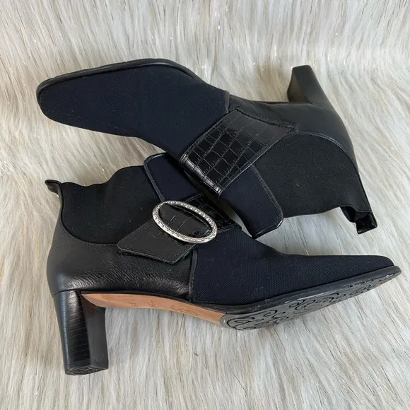 Brighton Womens Trevor Ankle Boots Booties Black Leather Fabric Slip On 8.5 M