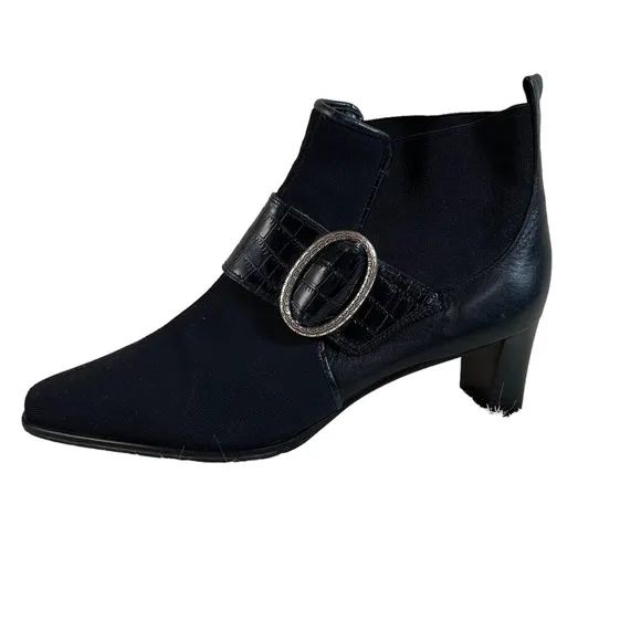 Brighton Womens Trevor Ankle Boots Booties Black Leather Fabric Slip On 8.5 M