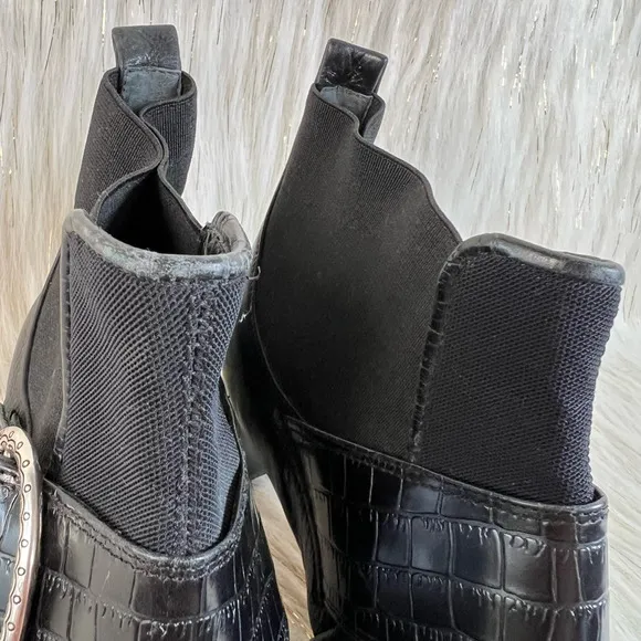 Brighton Womens Trevor Ankle Boots Booties Black Leather Fabric Slip On 8.5 M