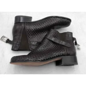 Brighton Women's Woven Leather Ankle Boots Brown Size 7.5M New Without Box